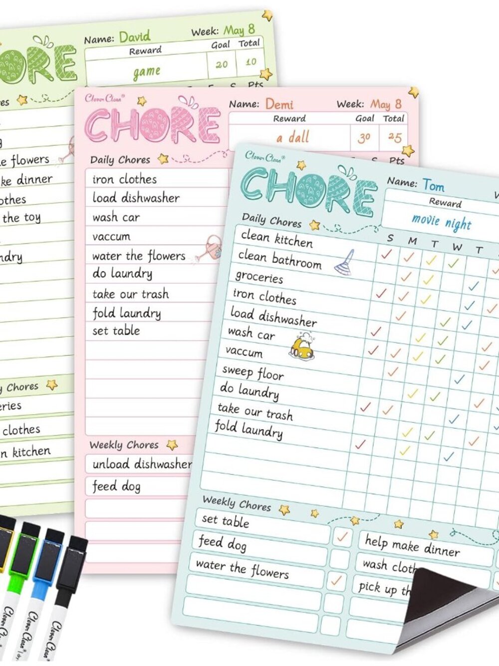 Magnetic Dry Erase Chore Chart - 8.5"x12" Behavior Responsibility Chore Board fo